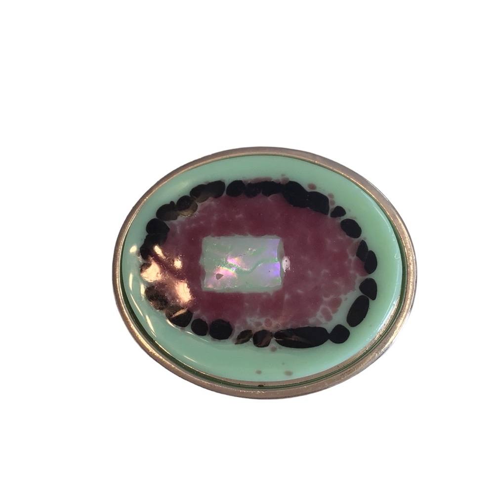 Art Deco Mint Black & Pink Belt Buckle - Picture 4 of 6